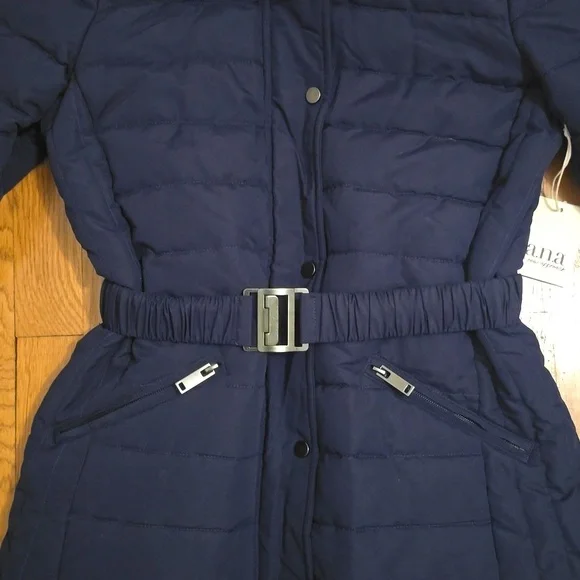 A.N.A BRAND WOMEN'S NAVY BLUE FAUX FUR HOODED WINTER COAT SIZE SMALL - Picture 8 of 16